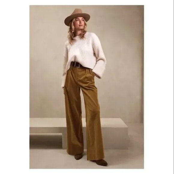 Banana Republic Vicuna Brown Rivoli Pleated Corduroy Pants Sz.6 8 NWT (w blazer) - Picture 3 of 13